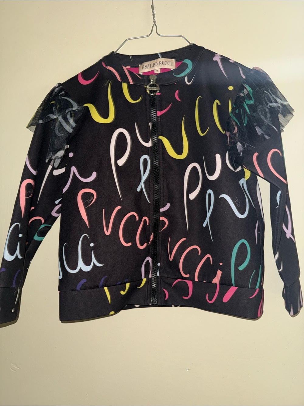 Girls Emilio Pucci Black Jacket with Multicolor Script Print